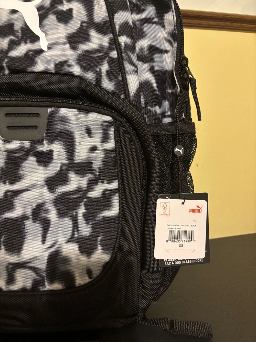 Puma Men’s Black & Gray Camouflage Print Backpack